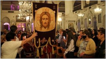 Good Friday 2022: Syrian Orthodox Christians take part in the Good Friday procession of the Epitaphios at the Mariamite Cathedral in Syria's capital Damascus. (File photo)