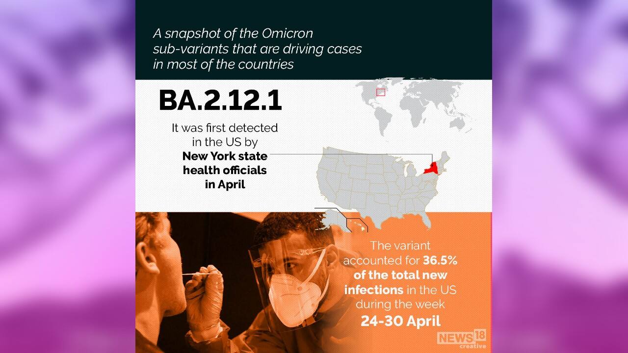 BA.2.12.1 was first detected in the US by New York states health officials in April. (Image: News18 Creative) BA.2.12.1 was first detected in the US by New York states health officials in April. (Image: News18 Creative)