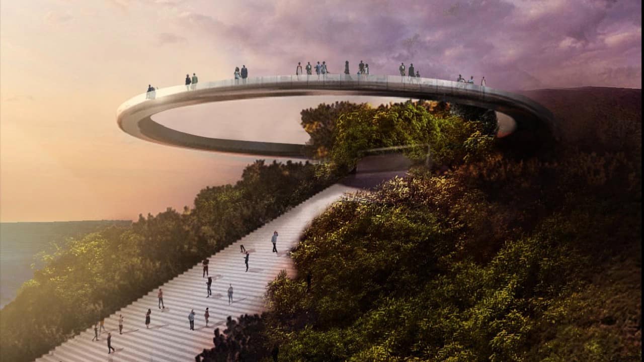 The city will be topped with a lookout in the volcano. The city would be powered by geothermal energy from the volcano, which would also be used to mine bitcoin. (Image: Twitter @nayibbukele)