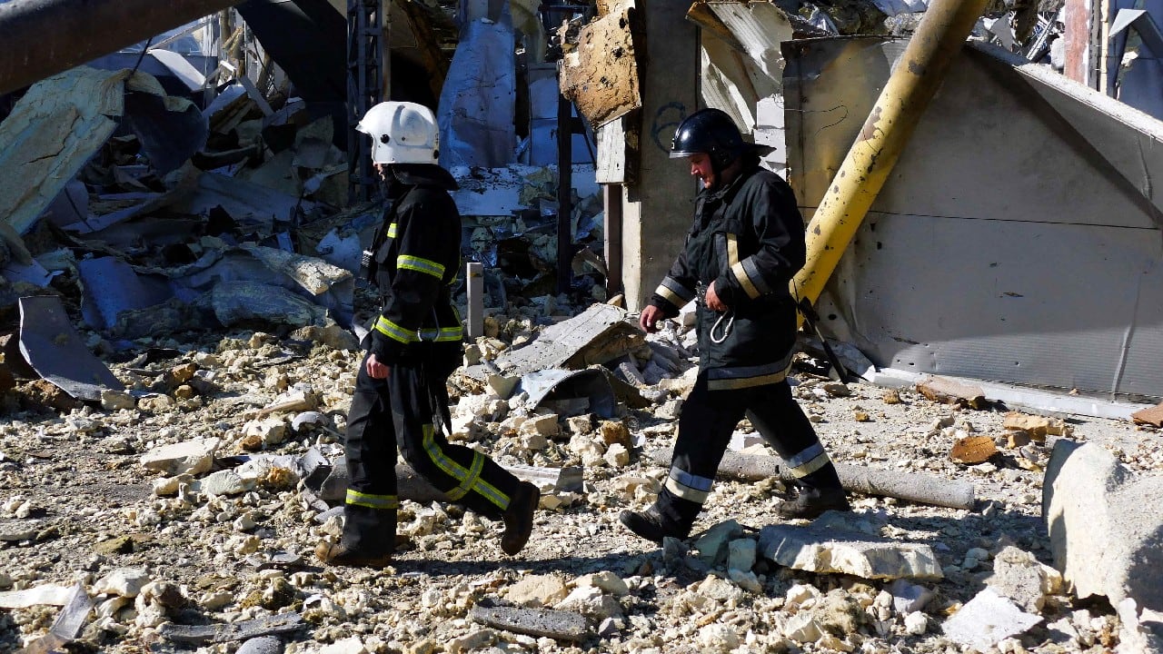 Emergency services work at a site of a shopping centre destroyed by shelling amid Russia's invasion of Ukraine, in Odesa, Ukraine, May 10. (Image: Reuters) Emergency services work at a site of a shopping centre destroyed by shelling amid Russia's invasion of Ukraine, in Odesa, Ukraine, May 10. (Image: Reuters)