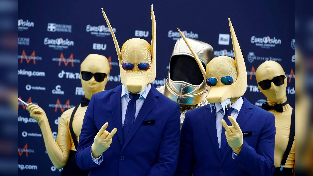 Contestants Subwoolfer pose on the &quot;Turquoise Carpet&quot; during the opening ceremony of the 2022 Eurovision Song Contest in Turin, Italy, May 8. (Image: Reuters)