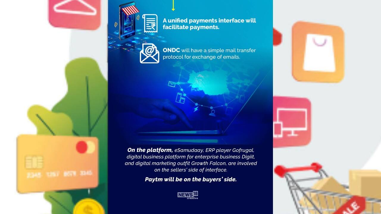 On the platform, eSamudaay, ERP player Gofrugal, digital business platform for enterprise business Digiit, and digital marketing outfit Growth Falcon, are involved on the sellers’ side of interface. (Image: News18 Creative) On the platform, eSamudaay, ERP player Gofrugal, digital business platform for enterprise business Digiit, and digital marketing outfit Growth Falcon, are involved on the sellers’ side of interface. (Image: News18 Creative)