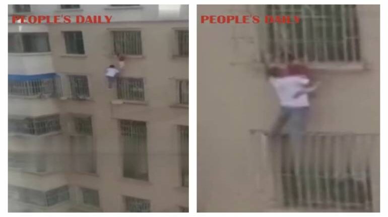 Watch: Off-duty firefighter jumps into action to save girl dangling from  6th floor window