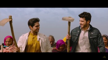 Actors Anant Vidhaat and Divyenndu in 'Mere Desh Ki Dharti', which released in theatres on May 6, 2022. (Image: Screen grab)