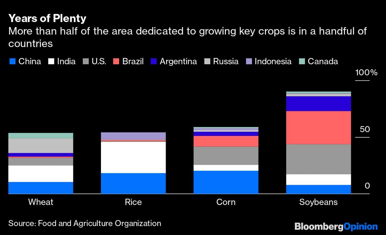 Years of Plenty | More than half of the area dedicated to growing key crops is in a handful of countries