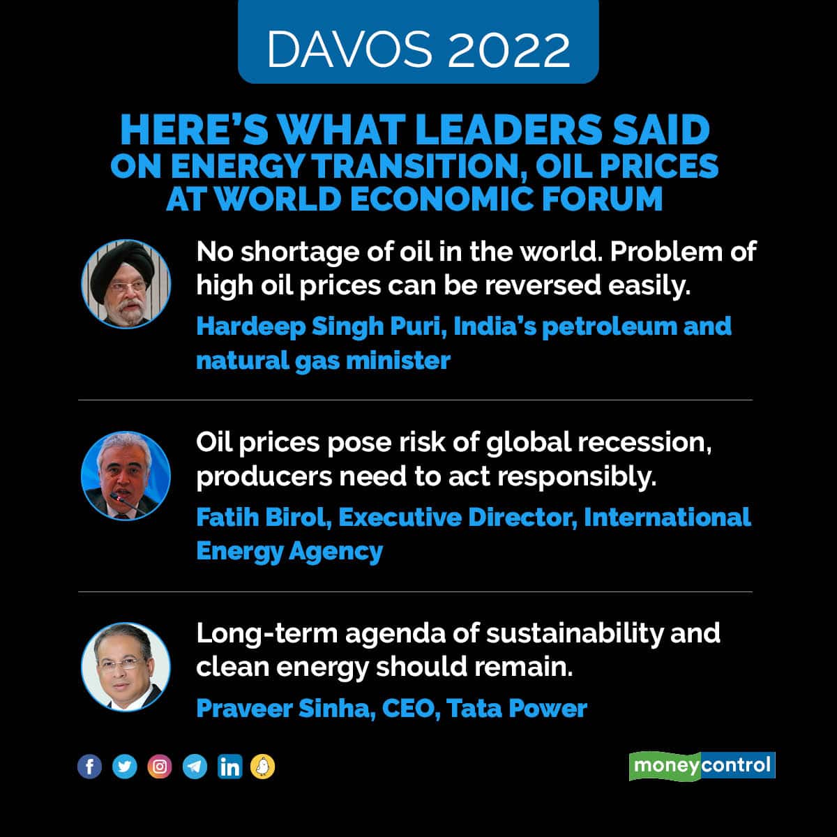 Here's what leaders said on energy transition and oil prices at Davos