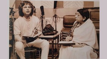 Pandit Shivkumar Sharma with Lata Mangeshkar. As one-half of Shiv-Hari and as a soloist, Pt Sharma  is credited with many Bollywood music chartbusters.