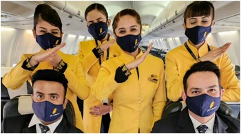 Jet Airways crew photographed after operating proving flights. (Image credit: jetairways/Twitter)