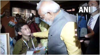 PM Modi interacted with children outside his hotel in Tokyo on Monday. (Image credit: ANI/Twitter)