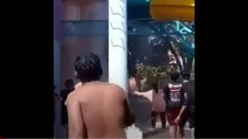Horrifying video shows children falling to ground as waterslide breaks in half