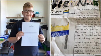 Thomas Handley's letter asked if the President was all right, and showed solidarity with the besieged country. (Image credit: @educationgovuk)