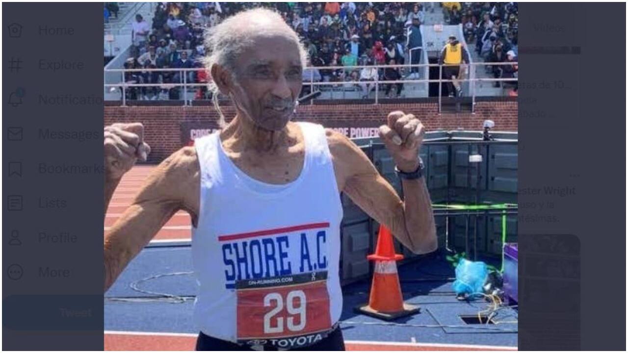 Lester Wright -- whose athletic career has lasted more than 80 years -- had started sprinting in the 1930s. (Image credit: @ERNESTOMorenoG8 /Twitter)