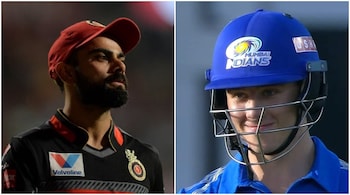 Virat Kohli is playing for Royal Challengers Bangalore while Dewald Brevis is with Mumbai Indians. (Image credit: @LoyalSachinFan/Twitter)