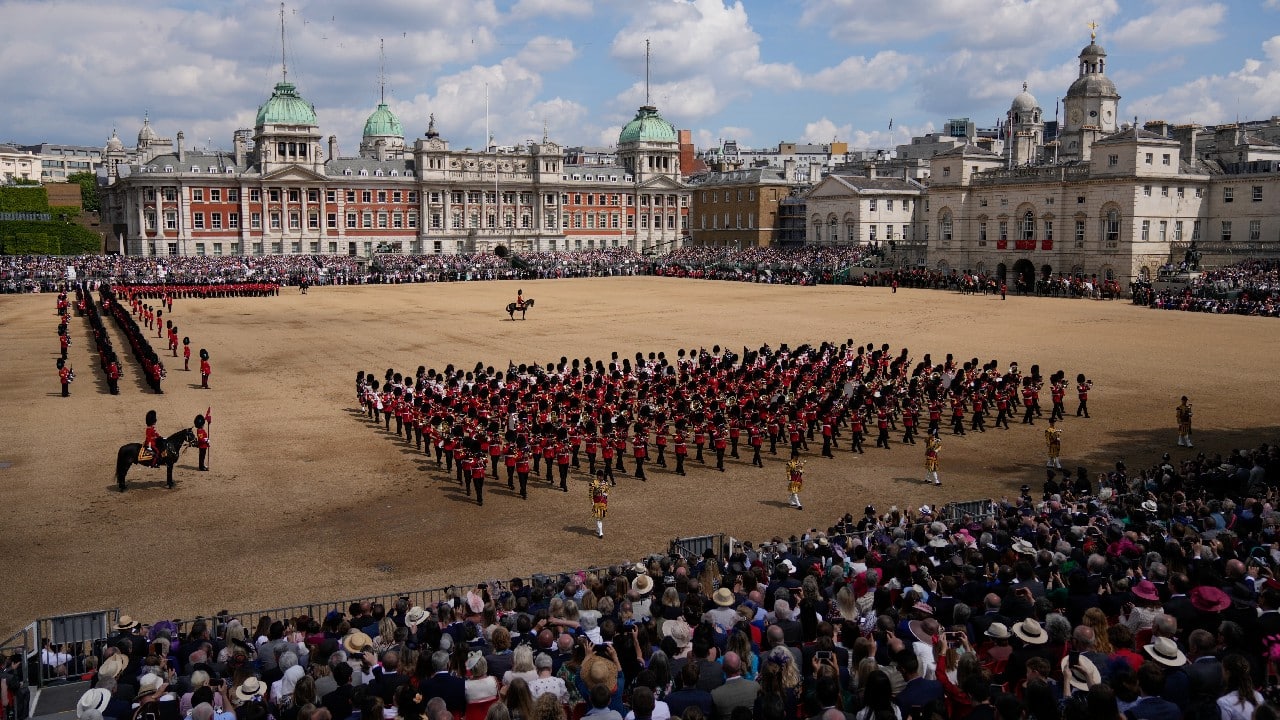 First came the Trooping the Color ceremony with horses. (Image: AP)