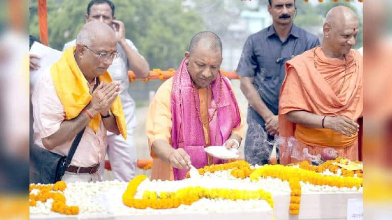 In Pics Up Cm Yogi Adityanath Lays Foundation Stone For Ram Mandirs Garbhagriha In Ayodhya 9645