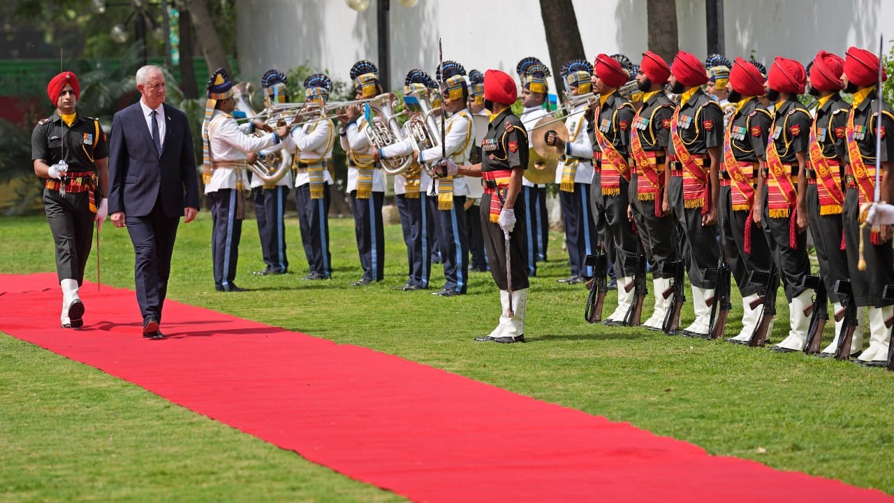 Gantz, who arrived in India on June 2, received a Tri-Service Guard of Honour in the presence of Union Defence Minister Rajnath Singh. (Image: AP)