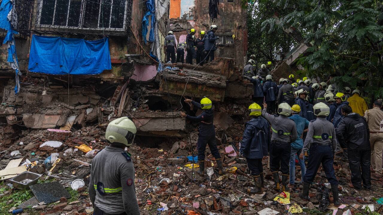 A dilapidated residential building collapsed in Kurla, Mumbai, killing at least three people and injuring 11 others, officials said on June 28. (Source: AP)