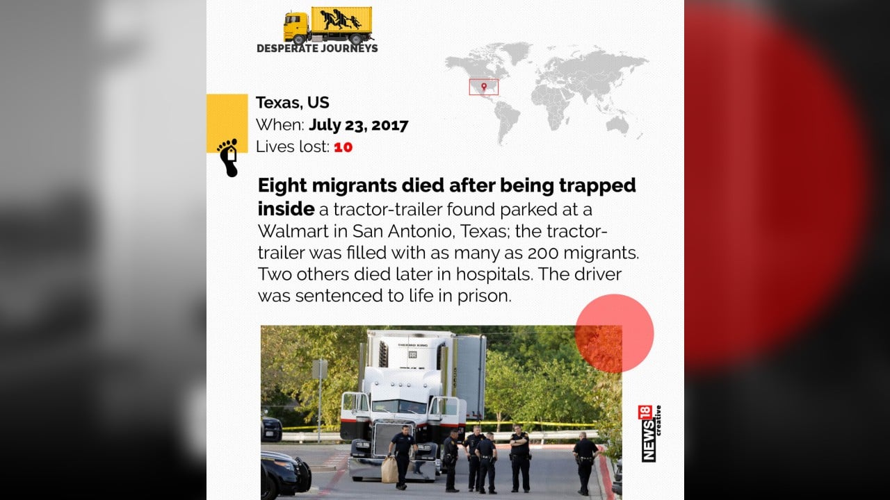 Texas, US, July 23, 2017 | Eight migrants died after being trapped inside a tractor-trailer found parked at a Walmart in San Antonio, Texas; the tractor-trailer was filled with as many as 200 migrants. (Image: News18 creative)