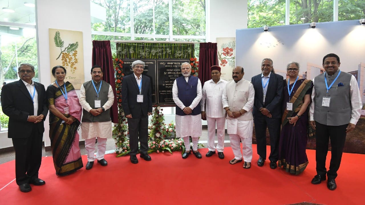 PM Modi also laid foundation stone for 832-bed Bagchi-Parthasarathy Multispeciality Hospital at the IISc campus and will help integrate science, engineering and medicine at the prestigious institute. (Image: Twitter @narendramodi)