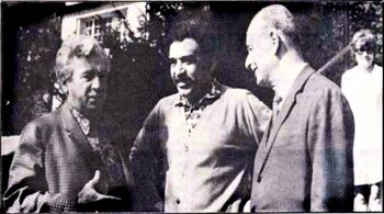 (from left) Latin American writers Jorge Amado, Gabriel Garcia Marquez, and Adonias Filho. (Photo by Rosita, Adonias Filho's wife, via Wikimedia Commons)