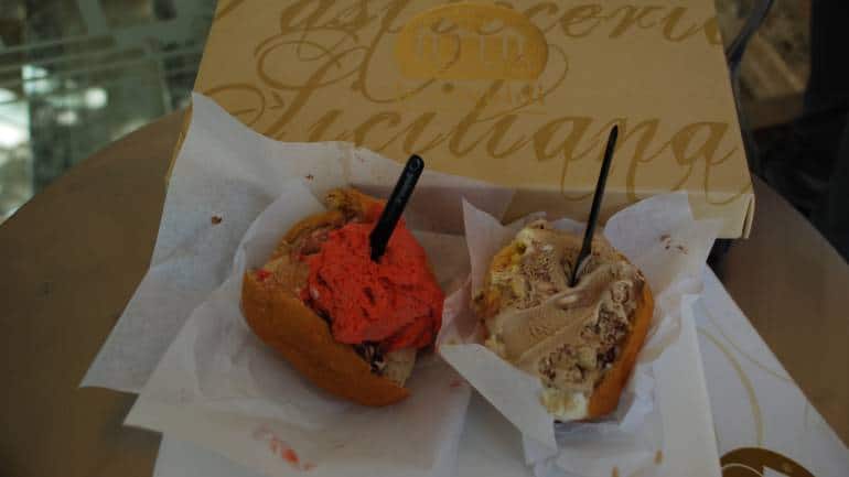 The Brioche Gelato at Le Cuspidi in Sicily, Italy.