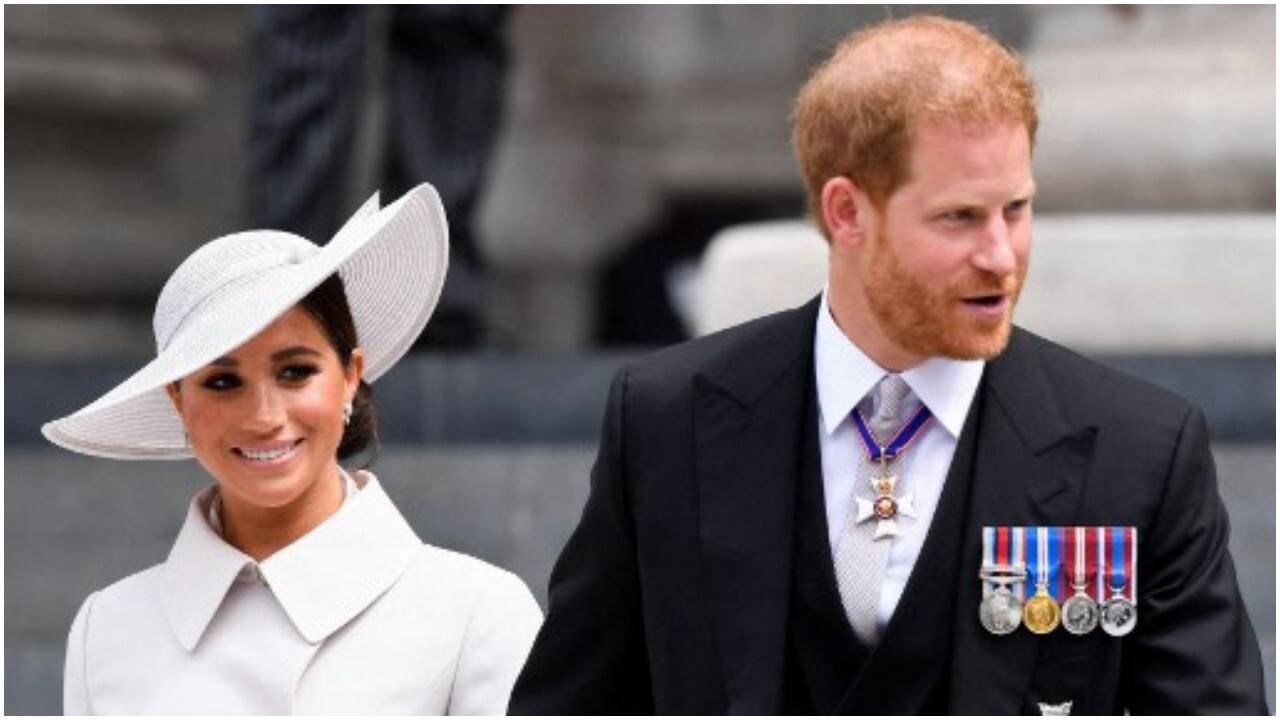 Prince Harry and Meghan attended a ceremony at Saint Paul's Cathedral in London on June 3, 2022 as part of Queen Elizabeth II's platinum jubilee celebrations. This marks their first public appearance in the UK since stepping down from royal duties two years ago.