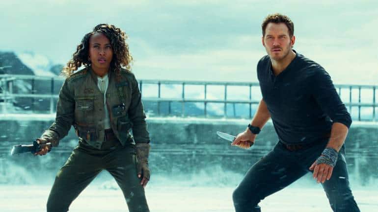 DeWanda Wise as Kayla Watts and Chris Pratt as Owen Brady in Jurassic World: Dominion, releasing in theatres on June 10, 2022.