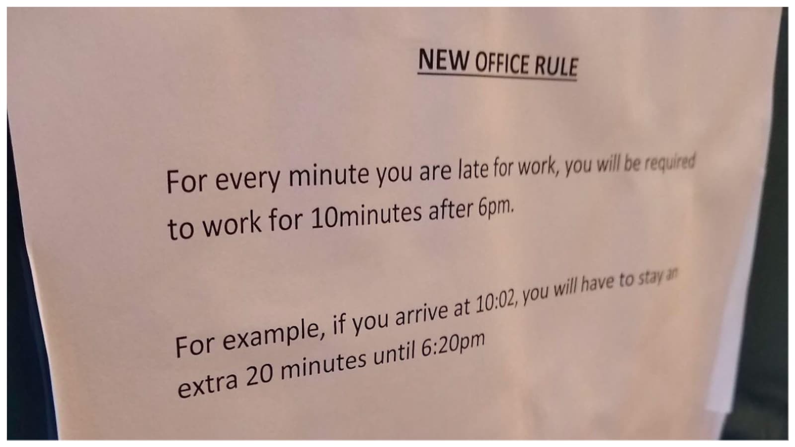 For every minute you're late, you'll have to work 10 minutes extra': Office  rule divides Twitter