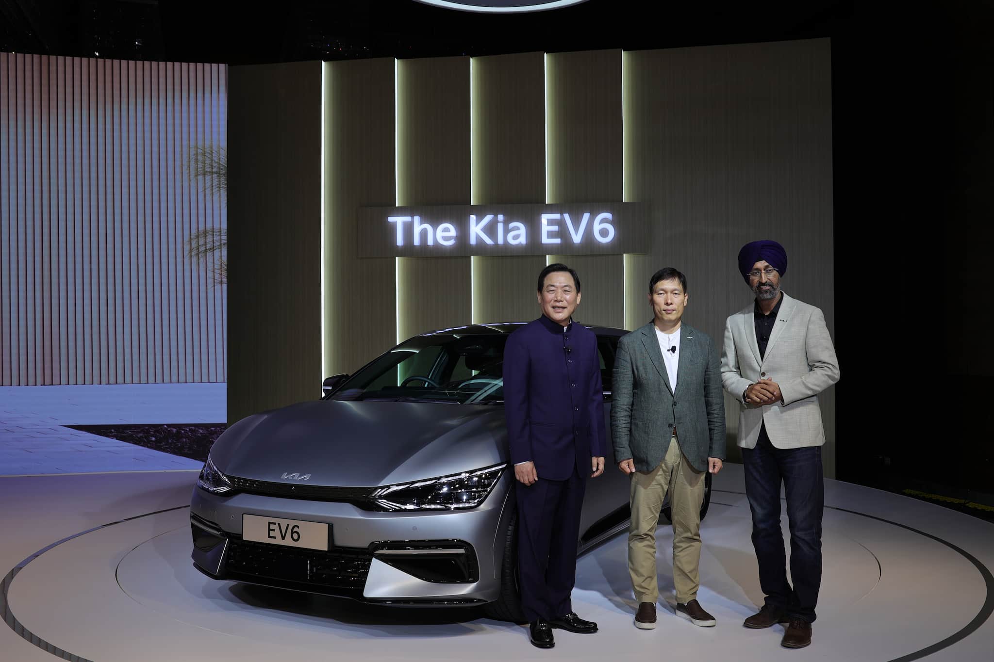 Standing (from Left to Right ) Tae-Jin Park, MD & CEO, Kia India, MyungSik Sohn, Chief Sales Officer, Kia India, and Hardeep Singh Brar, VP and Head of Sales & Marketing, Kia India.