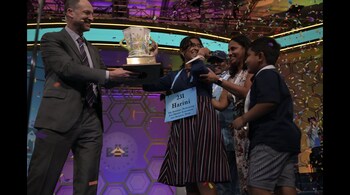 Spelling Bee: Harini Logan's final winning word was "moorhen"-- a kind of water bird. (Image credit: @ScrippsBee/Twitter)