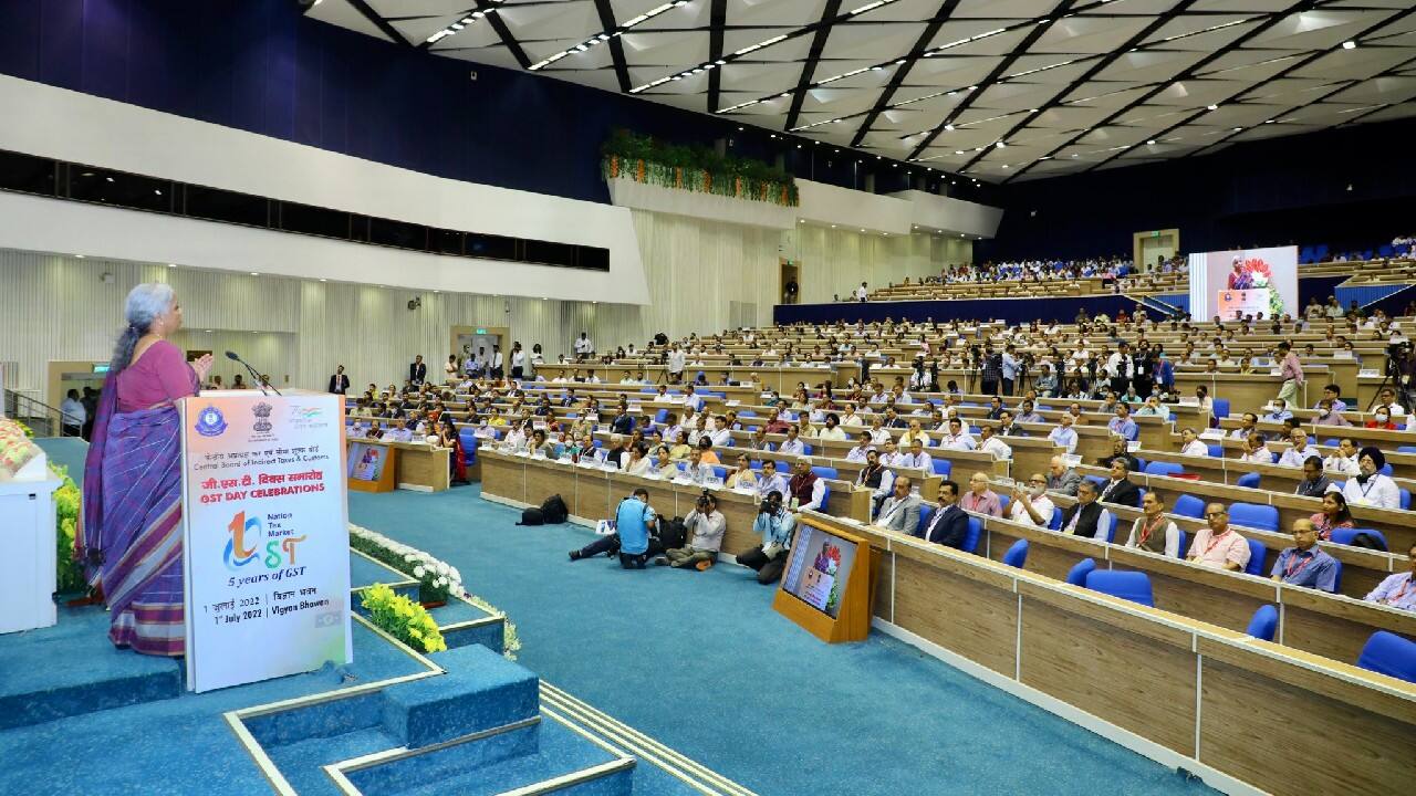 FM Sitharaman also said that 1.40 lakh crore rupees is the rough bottom line and the monthly GST collections are not going below that. She said, June gross GST collection is second highest collection after April this year. The Finance Minister said, GST has removed discretion to a large extent. (Image: Twitter @cbic_india)