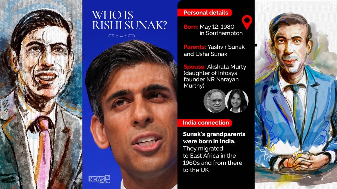 Sunak was born in Southampton, on England’s south coast, in 1980 to Indian parents who were both born in East Africa. He grew up in a middle-class family, his father a family doctor and his mother a pharmacist. (Image: News18 Creative)