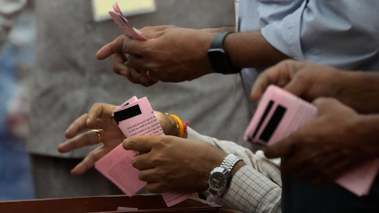 Election officials sort ballot papers for counting of votes of Indian presidential election, at the Parliament House, New Delhi. The president in India is chosen by an electoral college that consists of lawmakers in both houses of Parliament and elected members of the legislative assemblies of all states. (Image: AP)