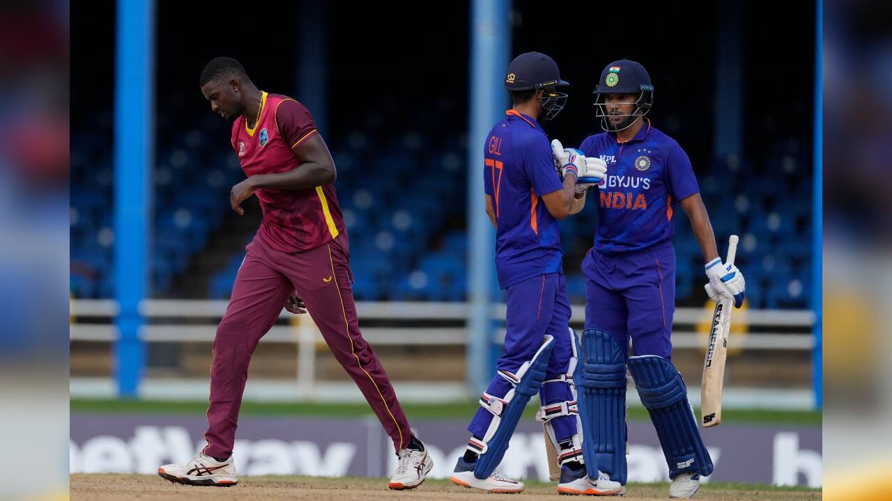 India won the toss and batted, and its innings began in cloudy conditions but with the prospect of 50 overs per side. It reached 45-0 after the first 10-over powerplay, guided by openers Gill and Shikhar Dhawan. (Image: AP)