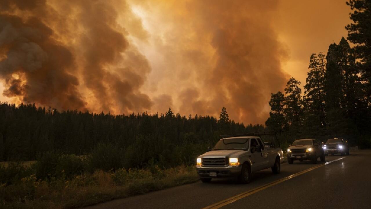 Described as &quot;explosive&quot; by officials, the blaze has left ashes, gutted vehicles and twisted remains of properties in its wake, as emergency personnel worked to evacuate residents and protect structures in its path. (Image: AFP)