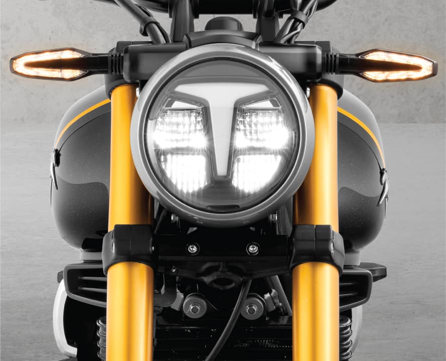 The headlight with the signature T-shaped daytime running light lends it some character.