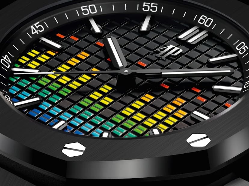 The music inspiration is visible in the Tapisserie dials, which bear the pattern of an equaliser (or VU meter) found in recording studios, knurled-textured studs reminiscent of jack plugs and crown guards inspired by the fader on mixing consoles.