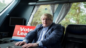 FILE — Boris Johnson, the former mayor of London, on a bus while campaigning ahead of the vote to stay in or leave the European Union, in Preston, England, June 1, 2016. Long after British Prime Minister Johnson is gone, his successors will be wrestling over his signature project, Brexit, and the insoluble issues it raised. (Adam Ferguson/The New York Times)