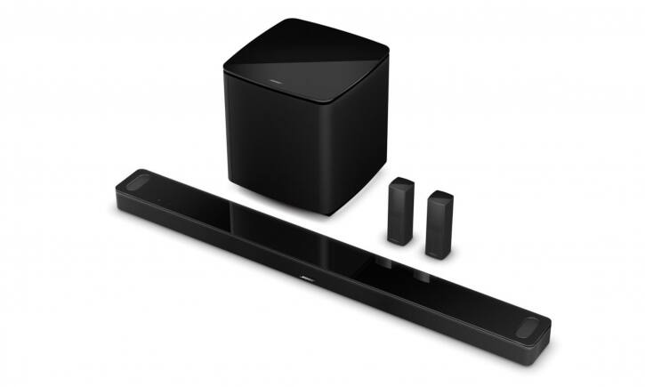 Bose's new flagship soundbar combines nine speakers, including two new upward-firing dipole transducers that are precisely arranged in the cabinet. Alexa and Google Assistant are integrated.