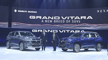 Hisashi Takeuchi, MD, Maruti Suzuki (Left) and Shashank Srivastava Senior ED- Sales & Marketing, (Left) and Shashank Srivastava, ED - sales and marketing, Maruti Suzuki (Right) at the launch of Grand Vitara