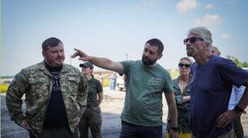 Richard Branson at the Antonov Airport in Ukraine. (Image credit: Davyd Arakhamia)
