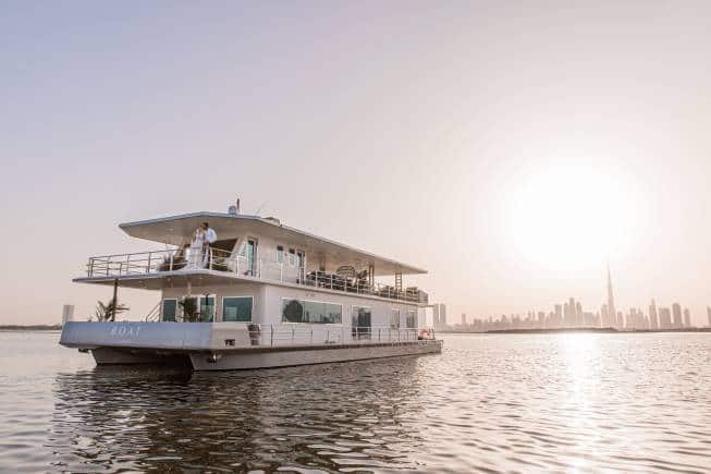 The Boat by Address, an 85-foot luxe liner with three bedrooms, a fully serviced kitchen, dining area and majlis.