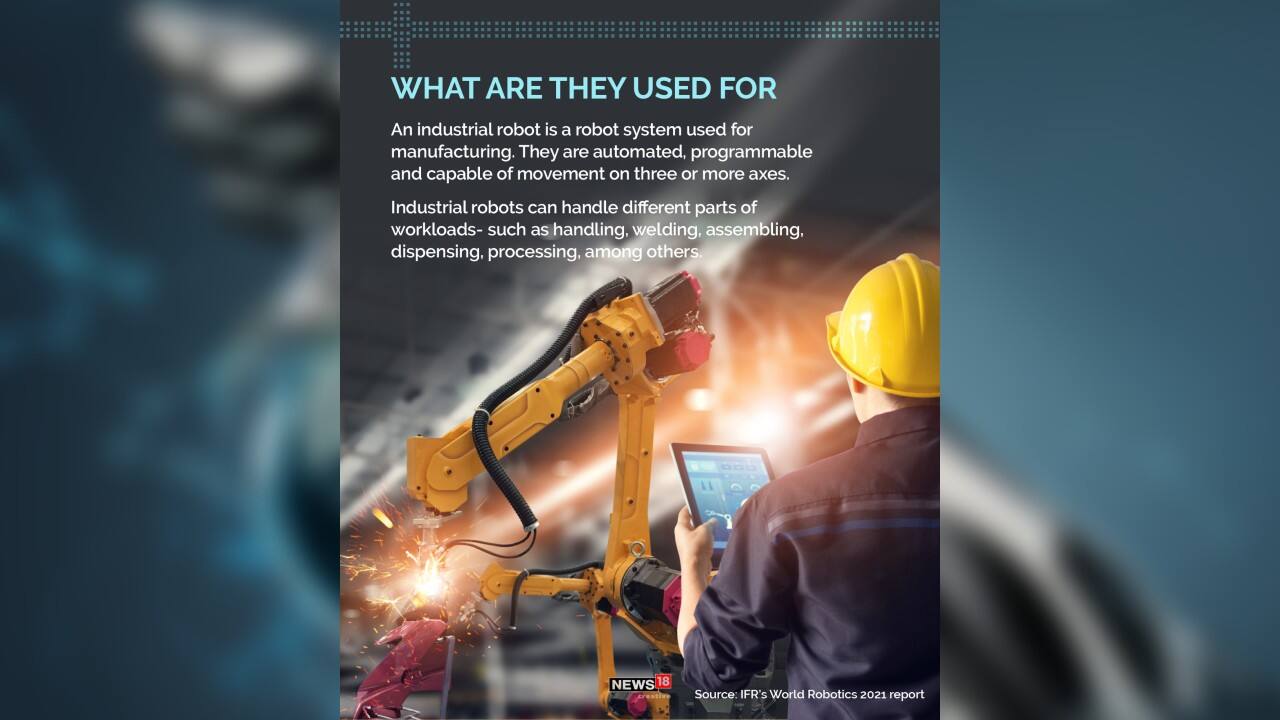 An industrial robot is a robot system used for manufacturing. They are automated, programmable and capable of movement on three or more axes. (Image: News18 Creative)