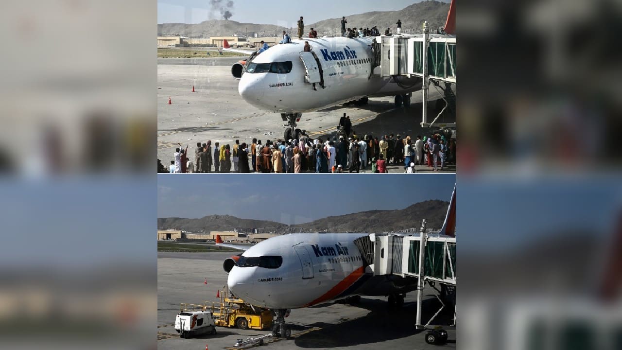 Images of crowds storming parked planes, climbing atop aircraft and some clinging to a departing US military cargo plane as it rolled down the runway were aired in news bulletins around the world. (Image: AFP)