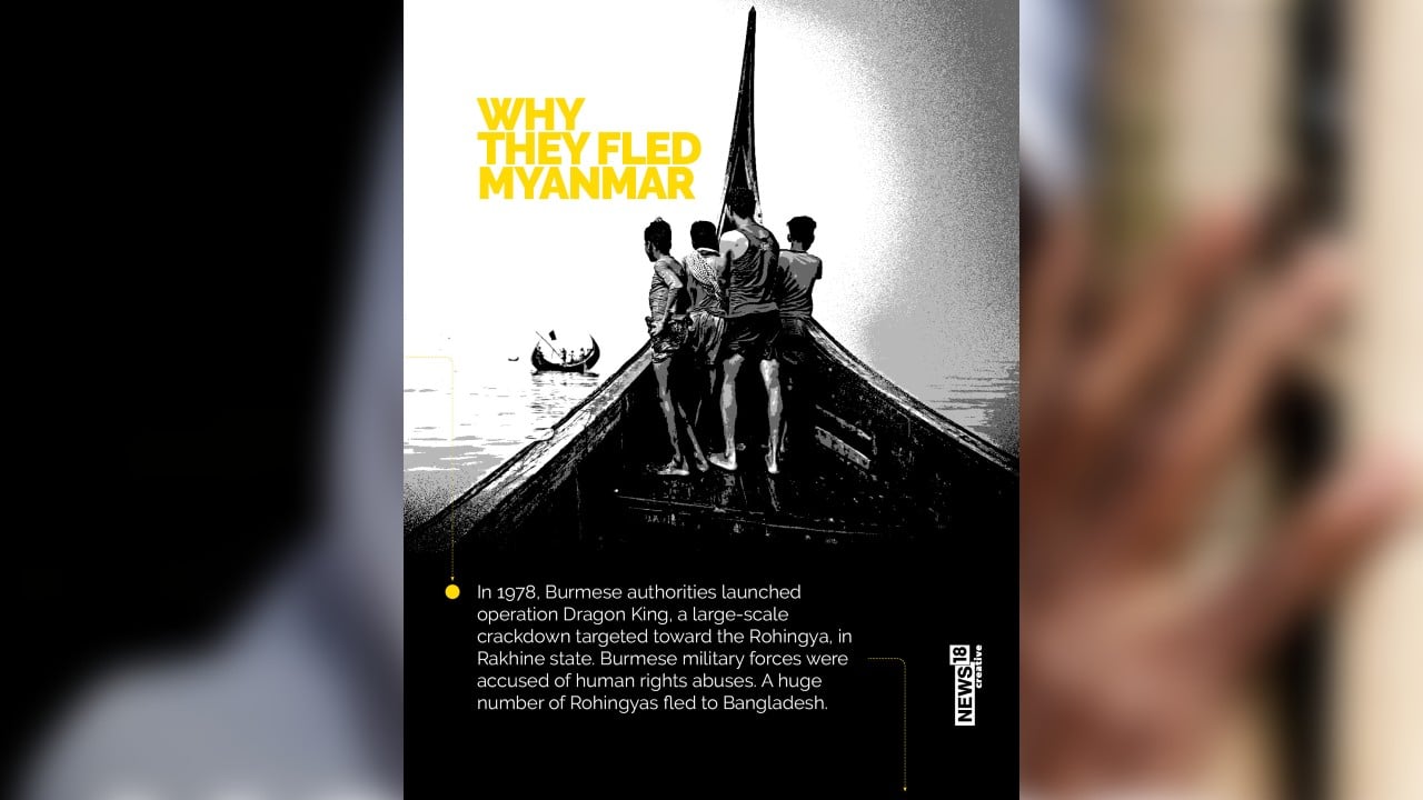 In 1978, Burmese authorities launched operation Dragon King, a large-scale crackdown targeted toward the Rohingya, in Rakhine state. Burmese military forces were accused of human rights abuses. A huge number of Rohingyas fled to Bangladesh. (Image: News18 Creative)
