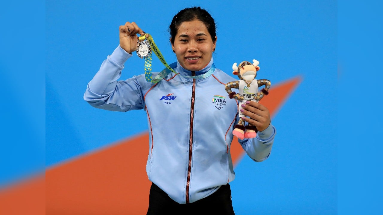 Bindyarani Devi Sorokhaibam won silver in Women's 55kg weightlifting event at The NEC on day two of the Commonwealth Games in Birmingham, England, July 30. (Image: AP)