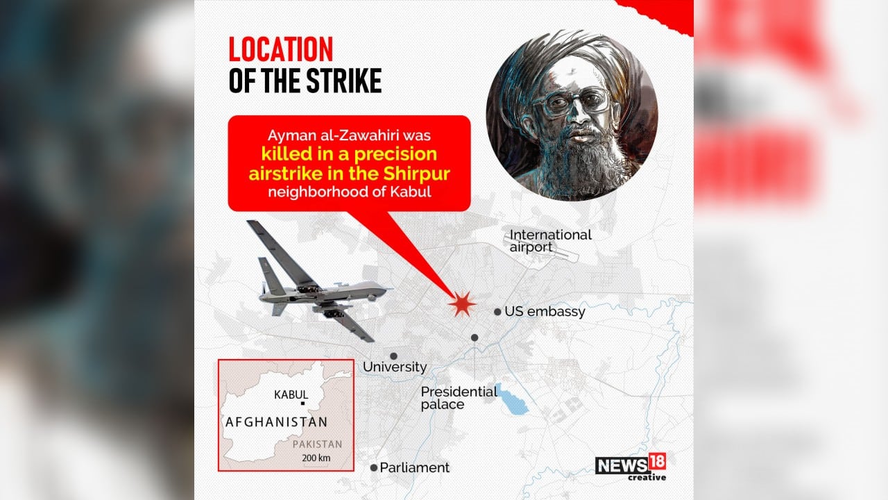 Ayman al-Zawahiri was killed in a precision airstrike in the Shirpur neighborhood of Kabul. (Image: News18 Creative)