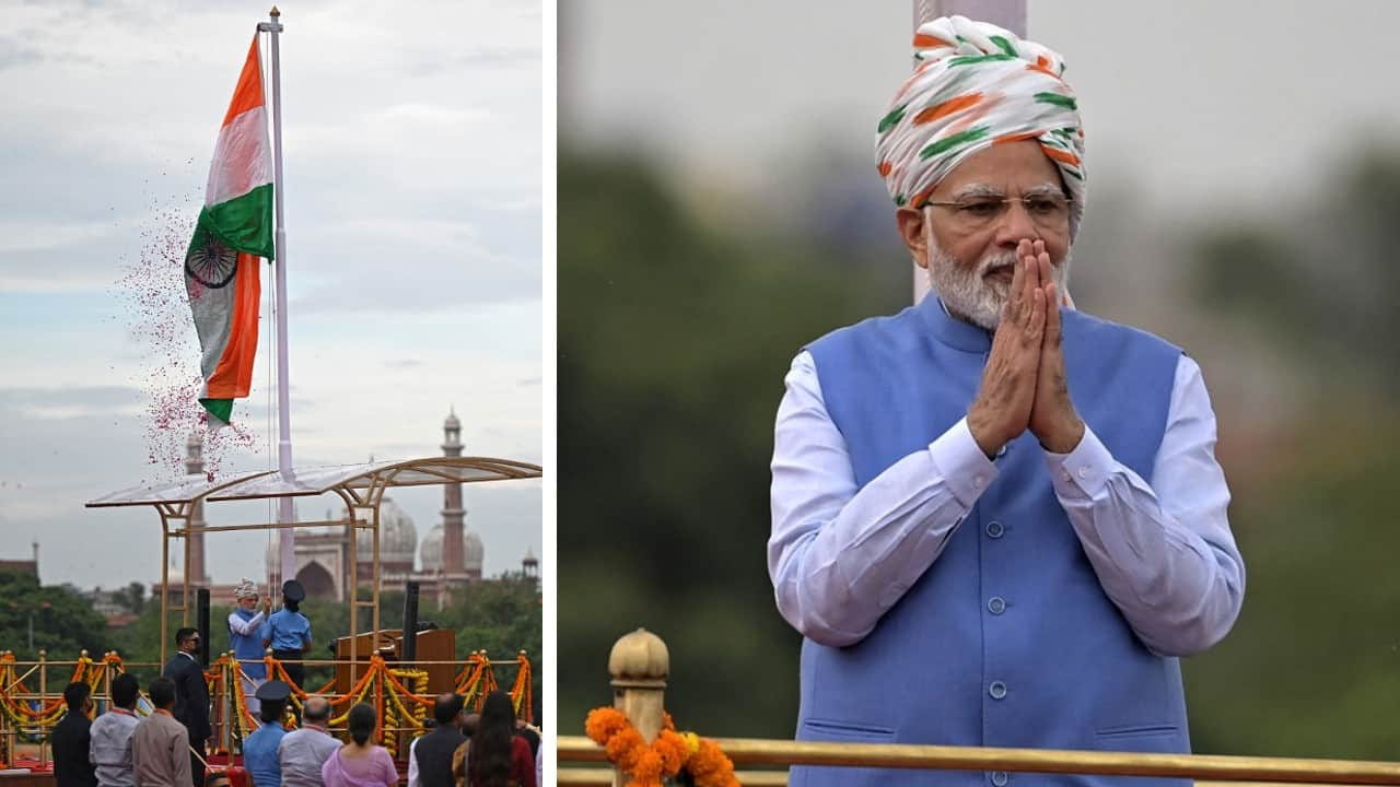 ...addressed the nation from the ramparts of the Red Fort during the celebr...