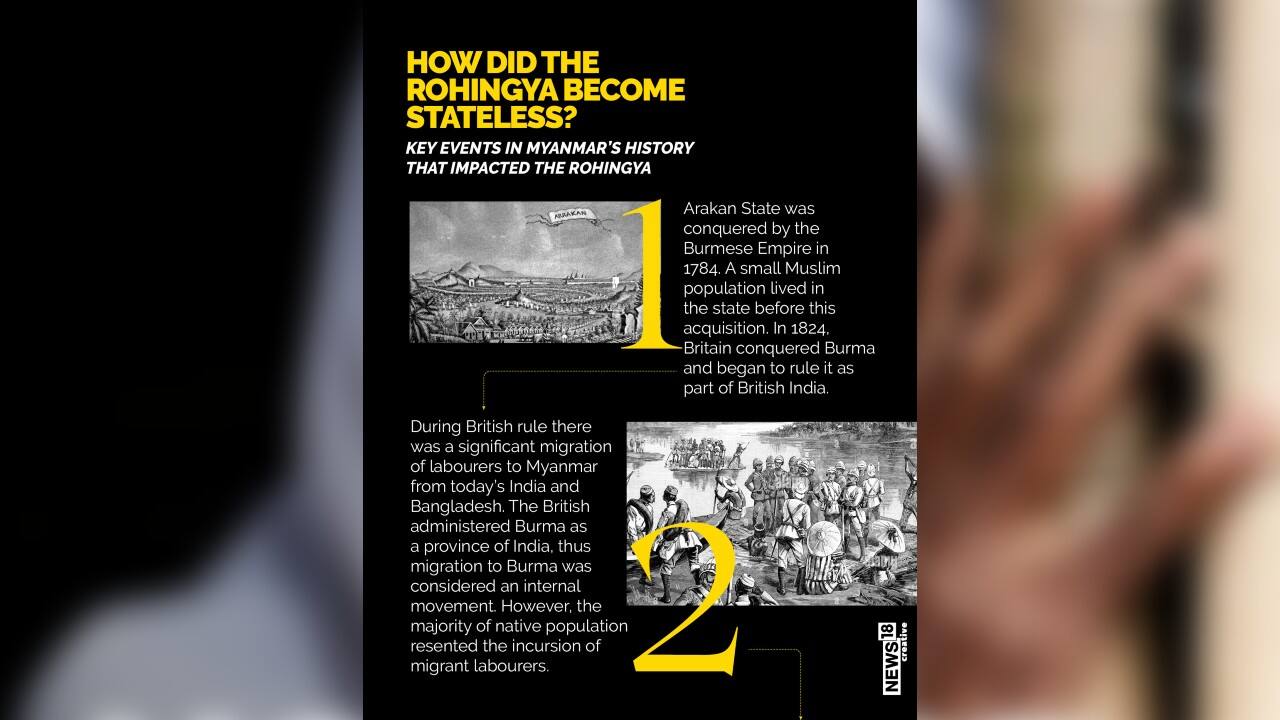 Some key events in Myanmar&rsquo;s history have impacted the Rohingya. Arakan State was conquered by the Burmese Empire in 1784. A small Muslim population lived in the state before this acquisition. In 1824, Britain conquered Burma and began to rule it as part of British India. (Image: News18 Creative)