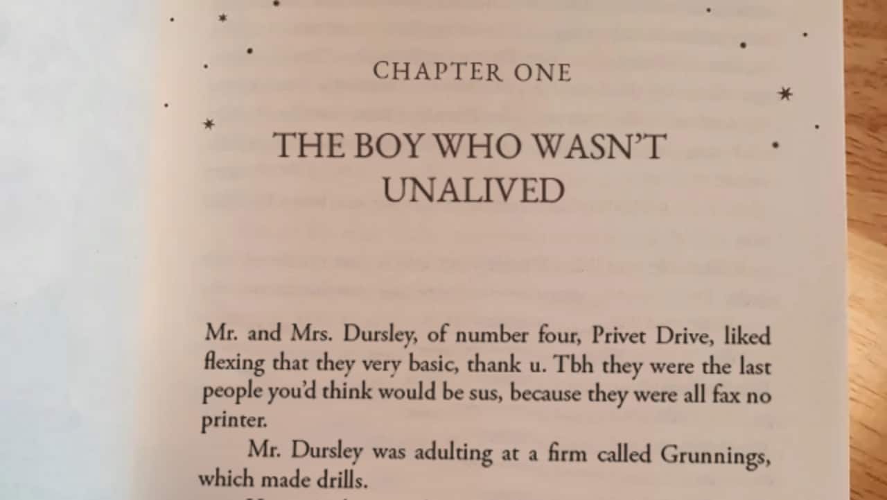 The first page of 'Harry Potter and the Philosopher's Stone' gen Z version. (Image credit: (butterednutsquash/Reddit)